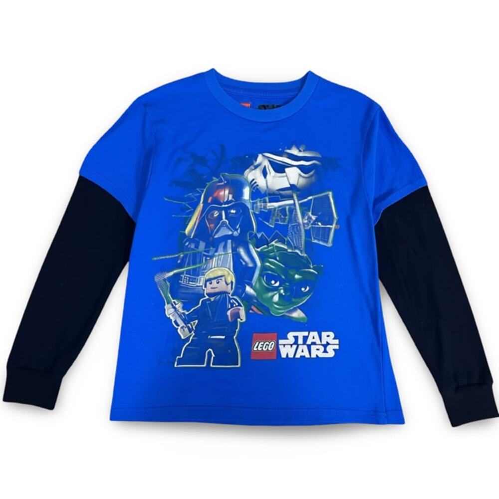Lego Star Wars Boys Shirt Size 7 Blue Black Long Sleeve